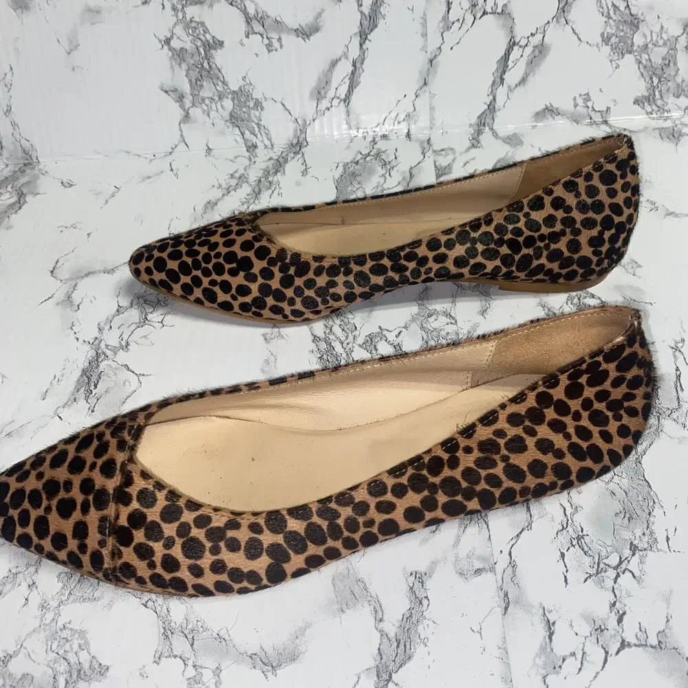 Garnet Hill Brown Calf Hair Animal Print Adrian Pointed Ballet Flats Women's 8.5